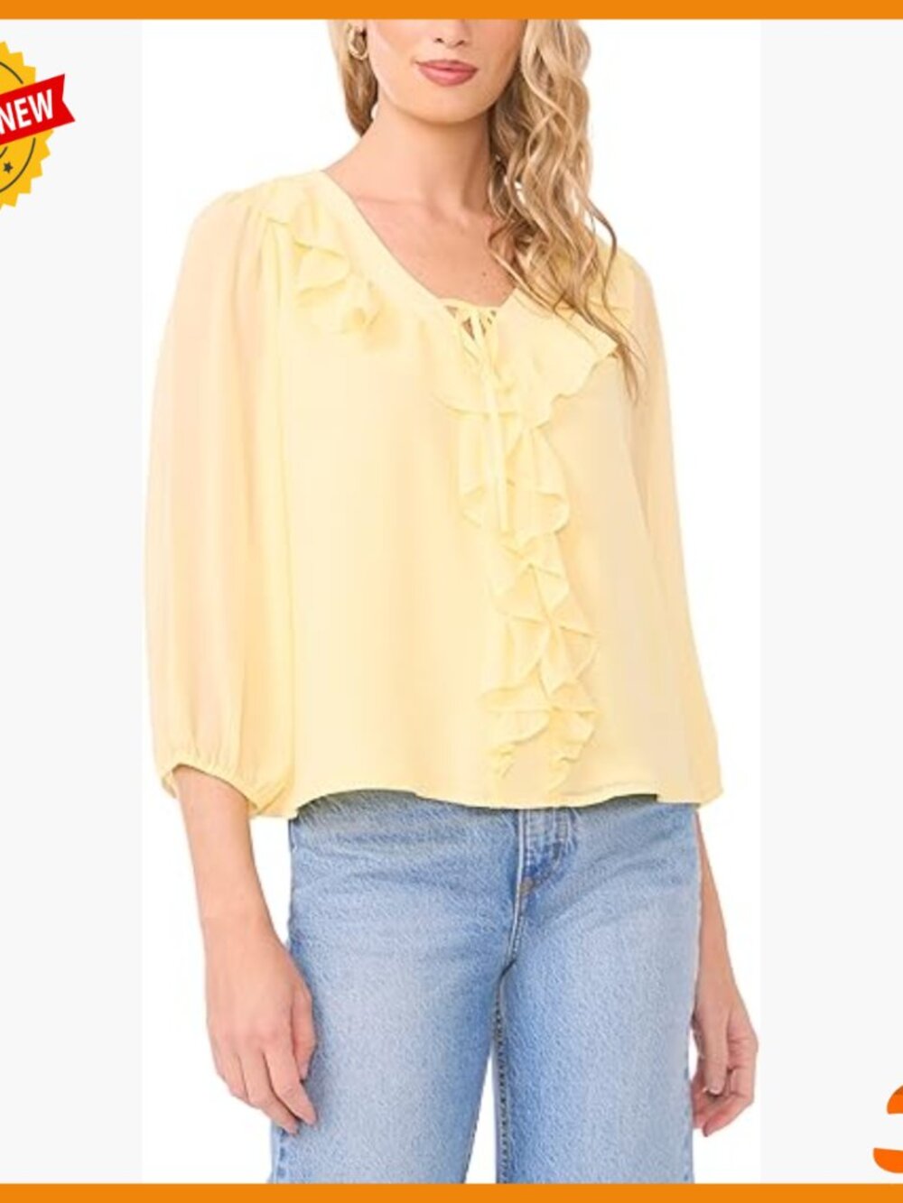 3/4 Sleeve Double Ruffle Tie Neck Blouse - Work To Weekend Style